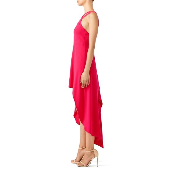 HALSTON Fuchsia Rose Pink Asymmetrical Hemline Multi-Strap Halter Drees size 2 - Picture 3 of 16